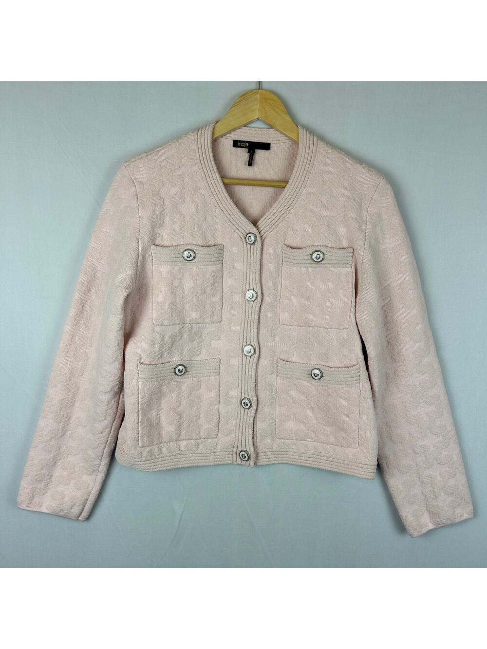 Maje Madere Textured Blazer Cardigan Sweater Jacket Pink Women's Size 3 or US L